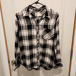 Woman's Cosmic Blue Love Brand Button Down, Plaid Long Sleeve Shirt, Siz…